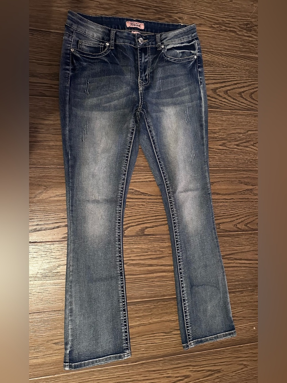 Dark Blue Faded Flare Jeans — Women's Stretch Flare
